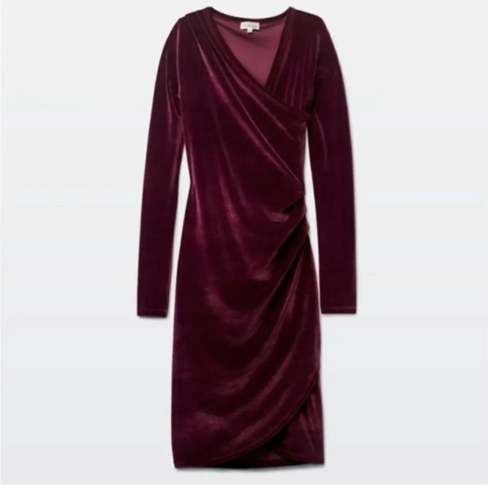 Aritzia Wilfred Free Klum Velvet Dress cardamon plum wine small
